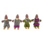 Papoose handmade soft felt woodland family toy figures lined up on a white background