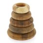 Papoose hand carved stacking wooden doughnuts on a white background