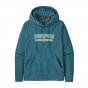 Patagonia eco-friendly Pastel P6 logo hoody in abalone blue on a white background