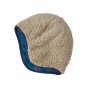 Fluffy inside of the Patagonia eco-friendly babies reversible beanie in the crater blue colour on a white background