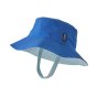 Patagonia childrens organic cotton reversible bucket hat in the bayou blue colour on a white background