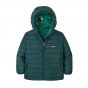 Patagonia eco-friendly childrens double sided winter coat in nettle green on a white background