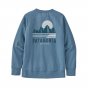 Back of the Patagonia eco-friendly cotton childrens light weight crew sweatshirt in a blue colour on a white background