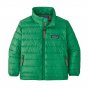 Patagonia eco-friendly childrens recycled polyester down sweater insulated jacket on a white background