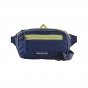 Patagonia eco-friendly ultralight black hole hip pack in current blue on a white background