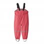 Back of the Patagonia baby waterproof dungarees in pink on a white background