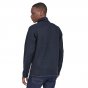 Man stood backwards wearing the Patagonia blue better sweater winter knit zip up jumper on a white background