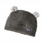 Patagonia eco-friendly soft forge grey childrens fluffy friends bear hat on a white background