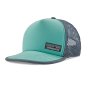Patagonia teal blue eco-friendly duckbill trucker hat on a white background