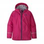 Patagonia girls torrentshell recycled nylon waterproof jacket in mythic pink on a white background