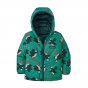 Patagonia childrens warm water resistant puffin print coat on a white background