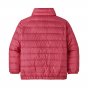 Back of the Patagonia childrens waterproof winter down sweater in pink on a white background
