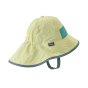 Back of the Patagonia toddlers sun blocking hat in the yellow and blue colours on a white background