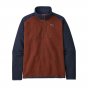 Patagonia 100% recycled polyester 1/4 zip better sweater in barn red and new navy on a white background
