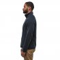 Man stood sideways wearing the Patagonia new navy recycled polyester winter sweater on a white background