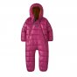 Patagonia eco-friendly childrens one piece thermal snow suit in mythic pink on a white background
