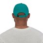 Man stood backwards on a white background wearing the Patagonia eco-friendly borealis green airshed cap 