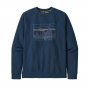 Mens Patagonia '73 skyline organic cotton crew sweatshirt in the tidepool blue colour on a white background