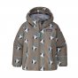 Patagonia eco-friendly childrens blue prints furry taupe raincoat jacket on a white background