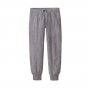 Patagonia organic cotton ahnya track bottoms in salt grey on a white background