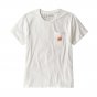 Patagonia alpine logo regenerative organic cotton pocket t shirt in white on a white background