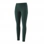 Patagonia eco-friendly recycled polyester womens pack out tights in the northern green colour on a white background