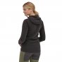 Woman stood backwards wearing the Patagonia eco-friendly active wear full zip air hoody in black on a white background
