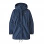 Patagonia women's tidepool blue recycled nylon parka coat on a white background