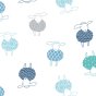 Close up of the Piccalilly eco-friendly blue and grey sheep clothing print on a white background