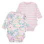two pack of organic cotton long sleeve bodies, one is with little lamb print and another one is white and pink stripes from piccalilly