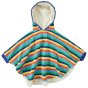 organic cotton poncho with a bright rainbow stripe design, co-ordinating stretchy blue cuffs and lined with super soft and snuggly Sherpa fleece from piccalilly
