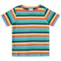 soft organic cotton short-sleeved top for children with a bright rainbow stripe print from piccalilly