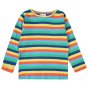 organic cotton long-sleeved top for children with a bright rainbow stripe design from piccalilly