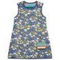 organic cotton pinafore dress with a fun rainbow weather and planets all-over print from piccalilly