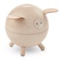 Plan toys eco-friendly natural wooden piggy bank on a white background
