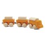 Plan toys eco-friendly wooden cargo train toy on a white background