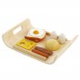 Plan toys eco-friendly wooden breakfast food tray toy set on a white background
