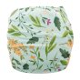 Back of the tickle tots eco-friendly bloom print baby nappy on a white background