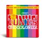 The rainbow coloured box of Tony's Chocolonely Tiny Tony's Gift Box on a white background