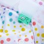 Tots Bots dotty botty reusable nappy wrap close up with velcro closure