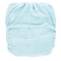 Back of the Totsbots mist blue bamboozle stretchy reusable nappy on a white background