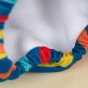 Close up of the elasticated waist on the tots bots swim stripe reusable swimming pants