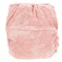 Back of the Tots bots bamboozle stretch fabric nappy in the dusk colour on a white background