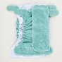 Tots bots moss green bamboozle reusable baby nappy system laid out on a grey background