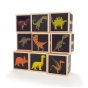 Uncle Goose eco-friendly wooden dinosaur toy blocks stacked on a white background