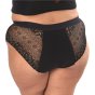 Close up of woman stood on a white background wearing the WUKA medium flow reusable lace hipster brief period pants