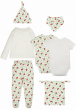 Frugi Beautiful little ladybird newborn gift set with 2 short sleeve bodies, 1 long sleeve wrap body, 1 bottoms, 1 hat, 1 muslin bandana, 1 frugi bag and a hat from the back