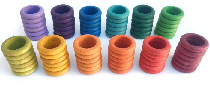 Grapat Loose Parts Wooden Rainbow Rings 12 Colours Supplementary Set, 72 piece set stacked in 12 colours