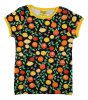 Organic cotton children short sleeve top with fresh and zesty citrus print on black from DUNS
