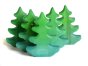 Group of plastic free solid wooden Bumbu fir trees in a line on a white background